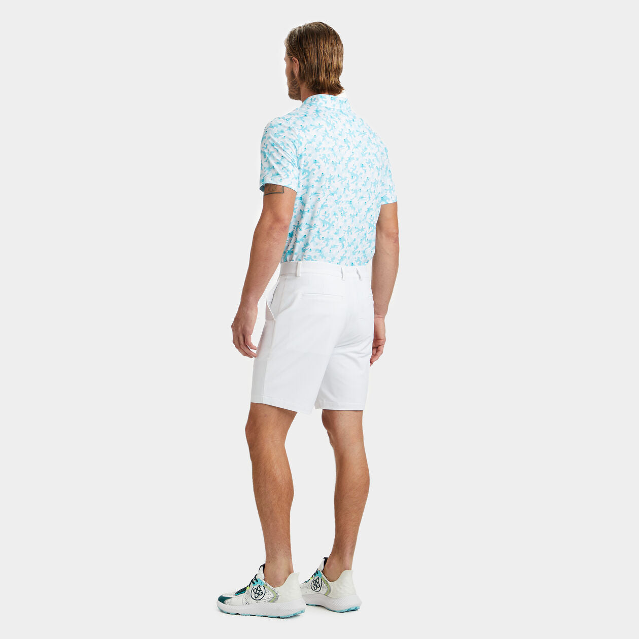 G/FORE Mapped Icon Camo Tech Jersey Modern Spread Collar Polo - Emerald
